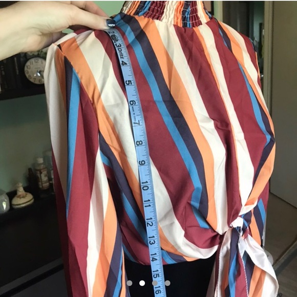 Turtle neck long sleeve blouse Stripe Sz M - Picture 2 of 4